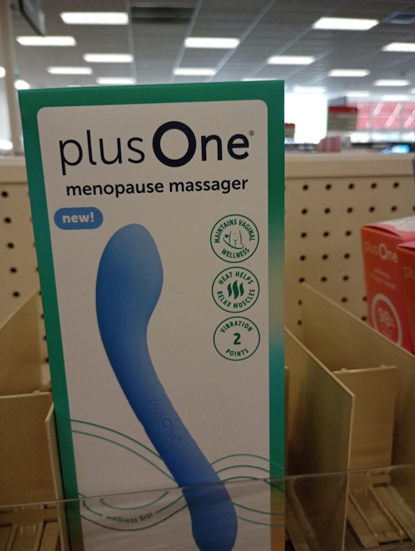 photo of vibrator in box on shelf at CVS, called a 